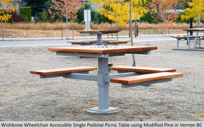 Wishbone Commercial Wheelchair Accessible Single Pedistal Picnic Table using Modified Pine in Vernon BC
